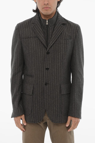 CC COLLECTION Lined Striped Blazer with Detachable Chest Piece