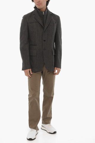 CC COLLECTION Lined Striped Blazer with Detachable Chest Piece
