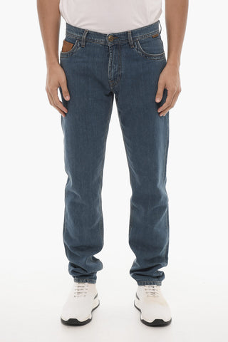 ID Solid Color Jeans with Leather Details 18cm
