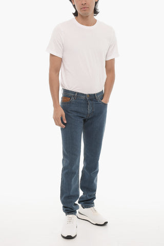 ID Solid Color Jeans with Leather Details 18cm