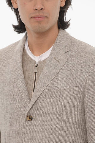ID Virgin Wool and Linen IDENTITY 3-Button Blazer with Inner Vest