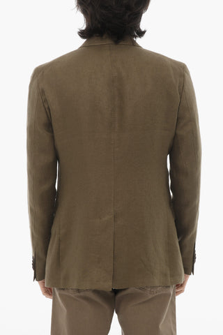 CC COLLECTION Semi-lined Linen Blazer with Hopsack Pattern