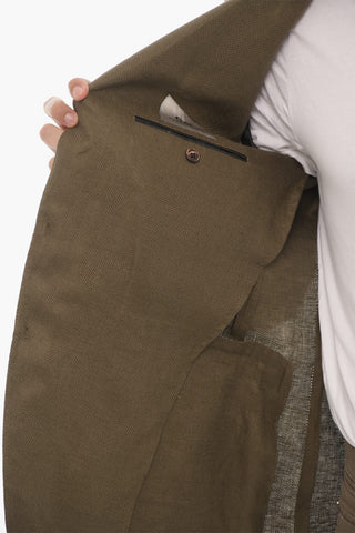 CC COLLECTION Semi-lined Linen Blazer with Hopsack Pattern
