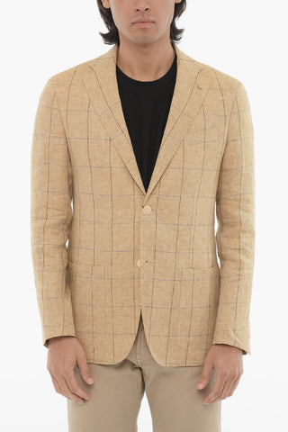 CC COLLECTION Windowpane Check Pure Flax Blazer