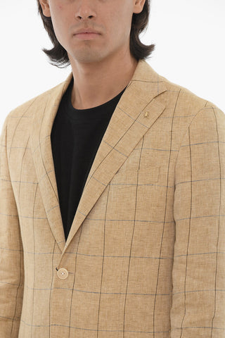 CC COLLECTION Windowpane Check Pure Flax Blazer