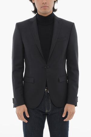 CC COLLECTION Single-Button Virgin Wool Jacket with Two Vents and Peak Lapel