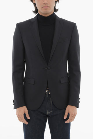 CC COLLECTION Single-Button Virgin Wool Jacket with Two Vents and Peak Lapel