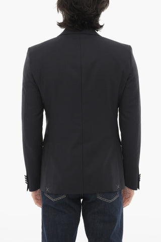 CC COLLECTION Single-Button Virgin Wool Jacket with Two Vents and Peak Lapel
