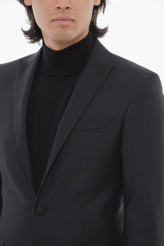 CC COLLECTION Single-Button Virgin Wool Jacket with Two Vents and Peak Lapel