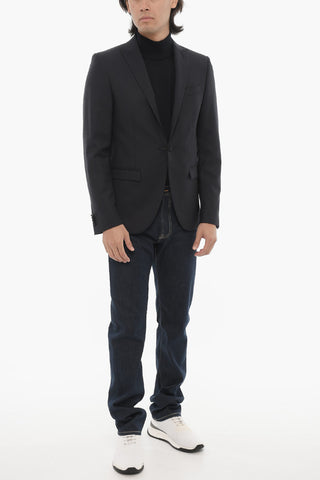 CC COLLECTION Single-Button Virgin Wool Jacket with Two Vents and Peak Lapel