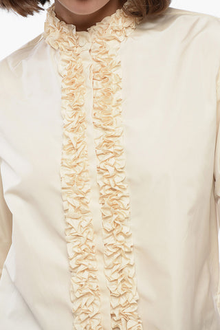 Nylon Shirt with Ruffle Details and Mandarin Collar