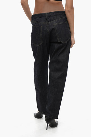 High-Waist-Jeans aus dunkelgewaschenem Denim 18cm