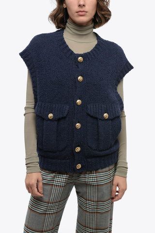 Sleeveless Cardigan With Jewel Buttons