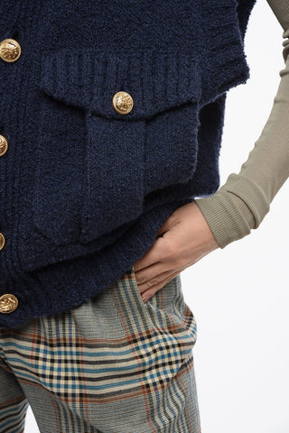 Sleeveless Cardigan With Jewel Buttons
