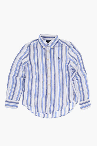 Balance Striped Linen Shirt with Button-Down Collar