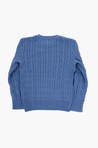 Lightweight Cotton Cable Knit Crew-neck Sweater