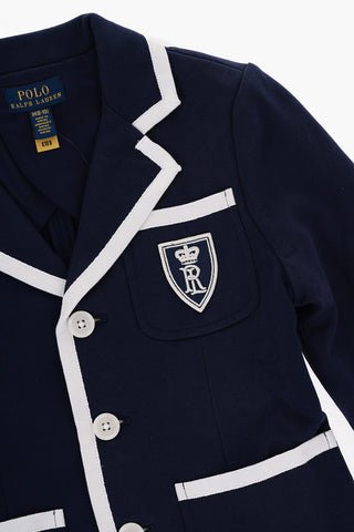Cotton 3-Button Blazer with Contrasting Edges and Breast Pocket