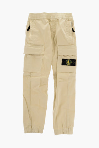 Pantaloni Cargo in Cotone Stretch con Elastico in Vita