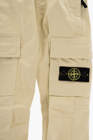Pantaloni Cargo in Cotone Stretch con Elastico in Vita
