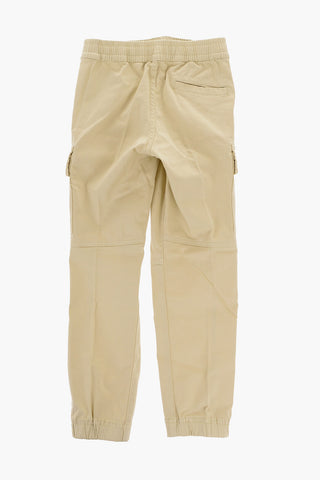 Pantaloni Cargo in Cotone Stretch con Elastico in Vita