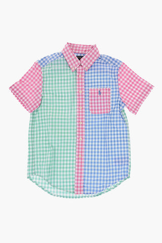 Camicia a Quadri Vichy con Colletto Button-Down