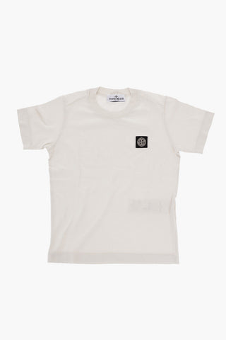 Solid Color Crew-neck T-Shirt with Contrasting Logo Patch