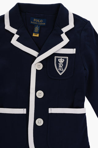 Cotton 3-Button Blazer with Contrasting Edges and Breast Pocket