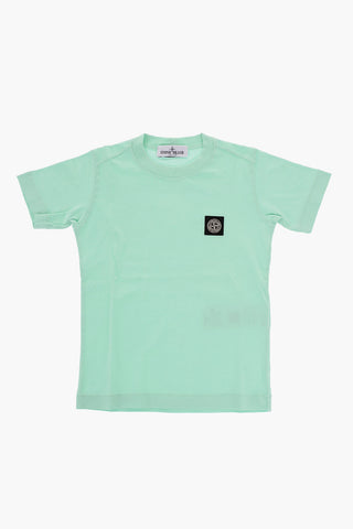 T-Shirt Girocollo in Tinta Unita con Patch Logo a Contrasto