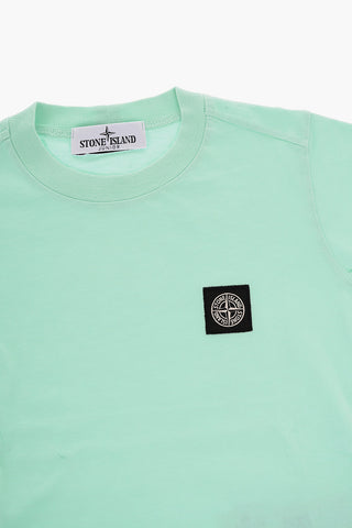 T-Shirt Girocollo in Tinta Unita con Patch Logo a Contrasto