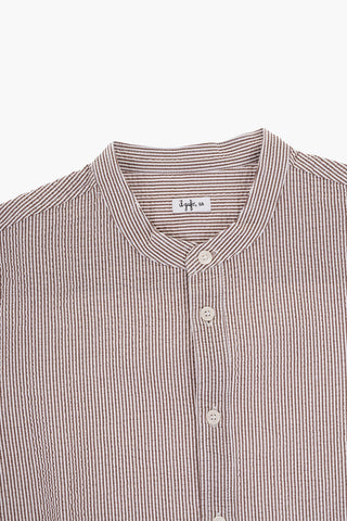 Awning Striped Shirt with Mandarin Collar