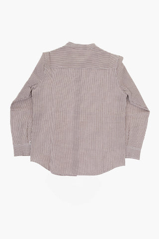 Awning Striped Shirt with Mandarin Collar