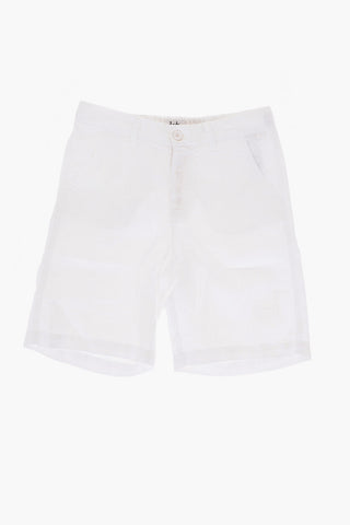 Solid Color Linen Shorts with 1-Button