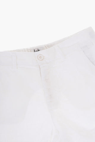 Solid Color Linen Shorts with 1-Button