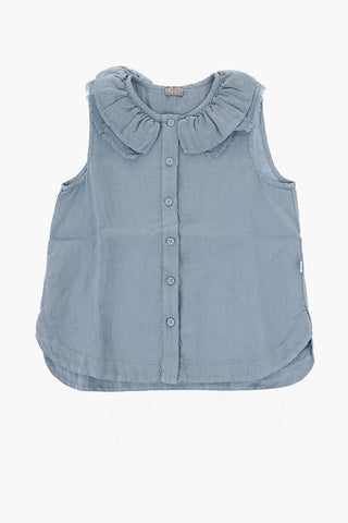 Linen Sleeveless Blouse with Ruffle