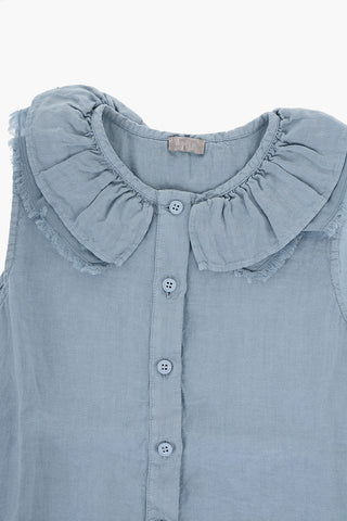 Linen Sleeveless Blouse with Ruffle