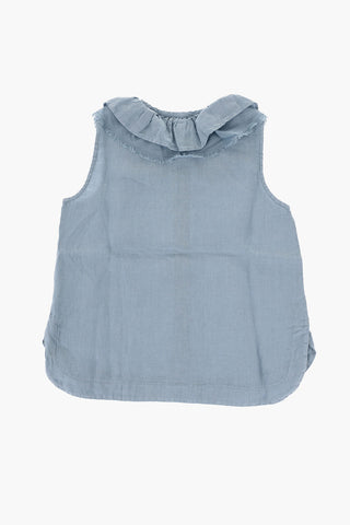 Linen Sleeveless Blouse with Ruffle