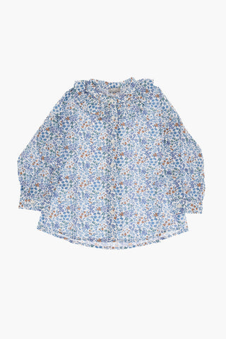 Floral-Motif Blouse with Cascade Collar