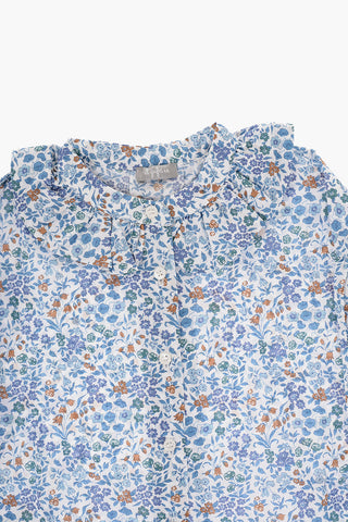 Floral-Motif Blouse with Cascade Collar