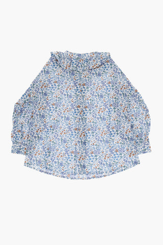 Floral-Motif Blouse with Cascade Collar