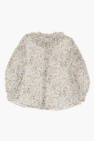Floral-Motif Shirt Dress with Ruffles