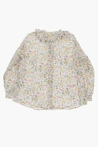 Floral-Motif Shirt Dress with Ruffles