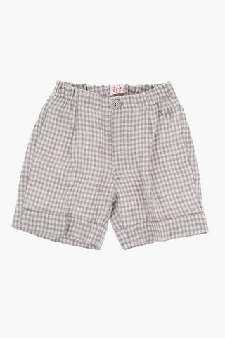 Pantaloni in Lino a Quadri Ad orlo con Risvolto