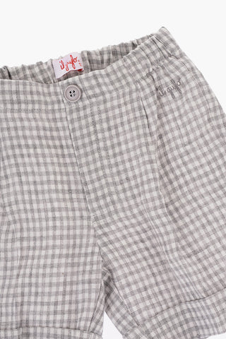 Pantaloni in Lino a Quadri Ad orlo con Risvolto