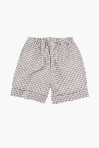 Pantaloni in Lino a Quadri Ad orlo con Risvolto