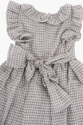 Checked Linen Dress with Bow On the Back