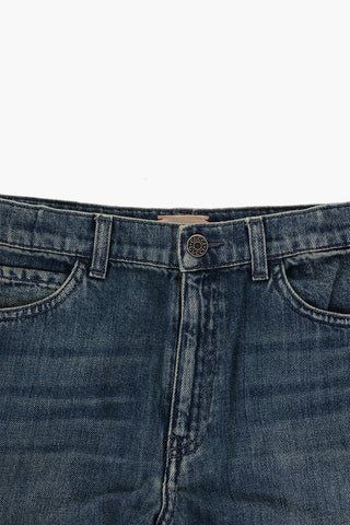 Wide Leg Jeans with Logoed Button