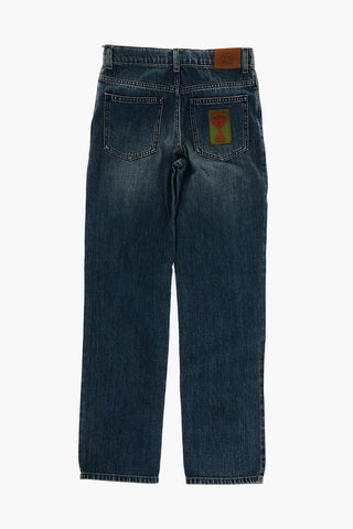 Wide Leg Jeans with Logoed Button