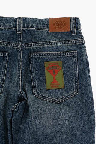 Wide Leg Jeans with Logoed Button