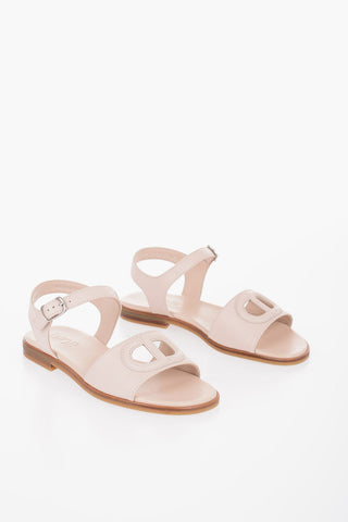 Leather Ankle Strap Sandals with Embossed monogram