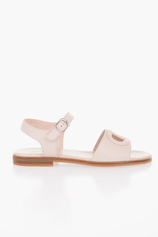 Leather Ankle Strap Sandals with Embossed monogram